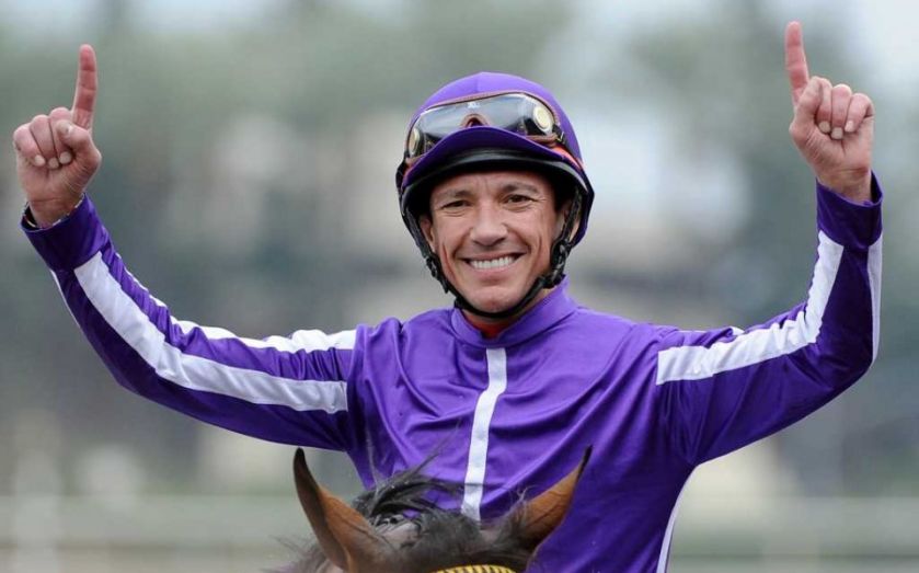 Frankie Dettori rides Content for Aidan O'Brien in the Filly and Mare Turf at Del Mar.