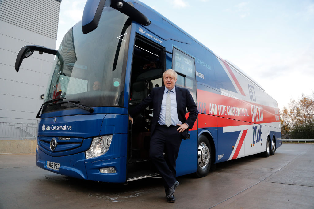 Boris Johnson unveils Brexit-branded election battle bus