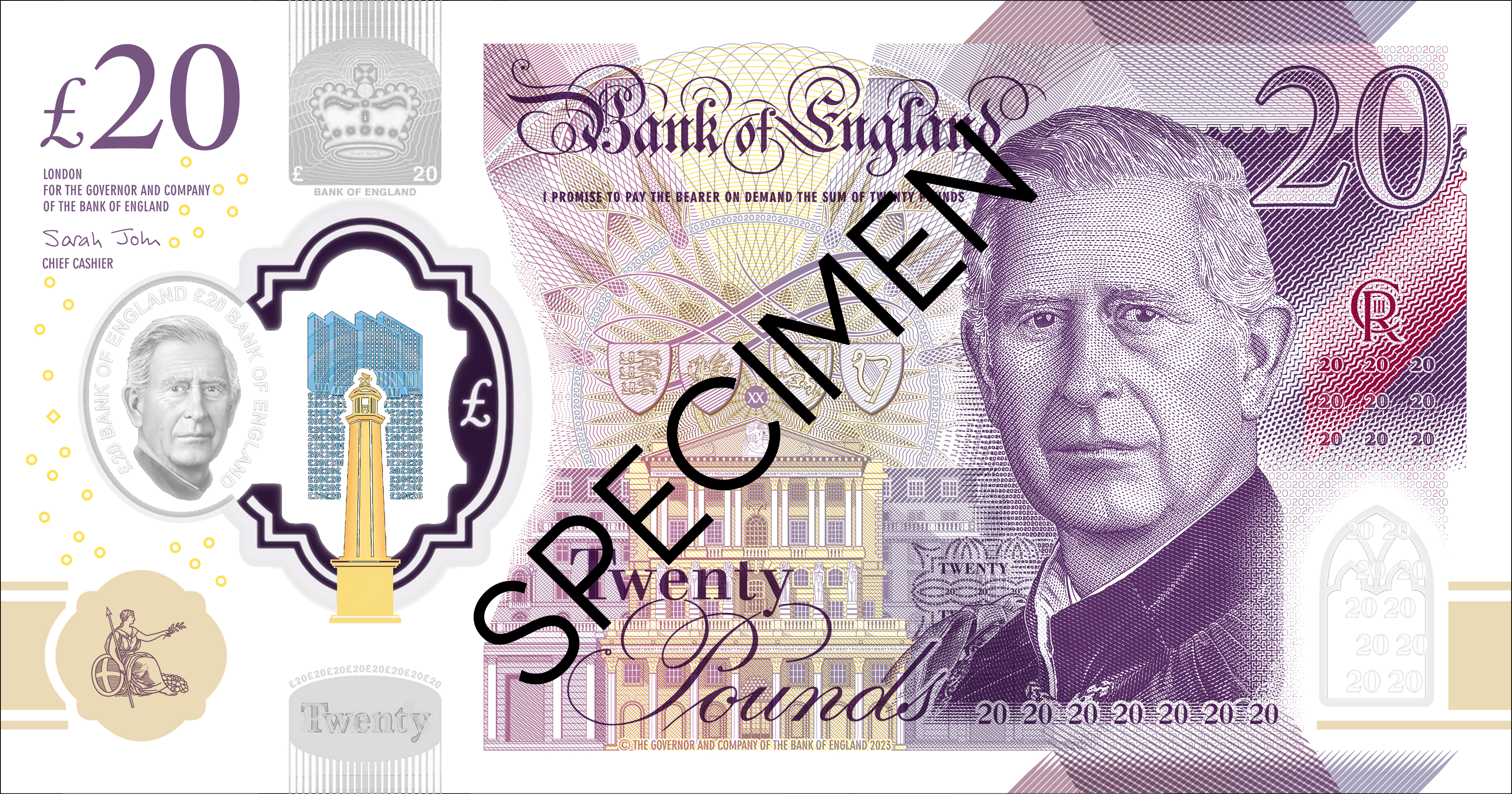 On The Money King Charles III Makes Banknote Debut CityAM   20 Pound Note SPECIMEN 1 