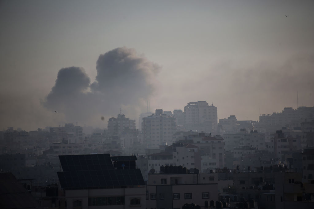 An image of an Israeli strike targeting Gaza City (Getty images)