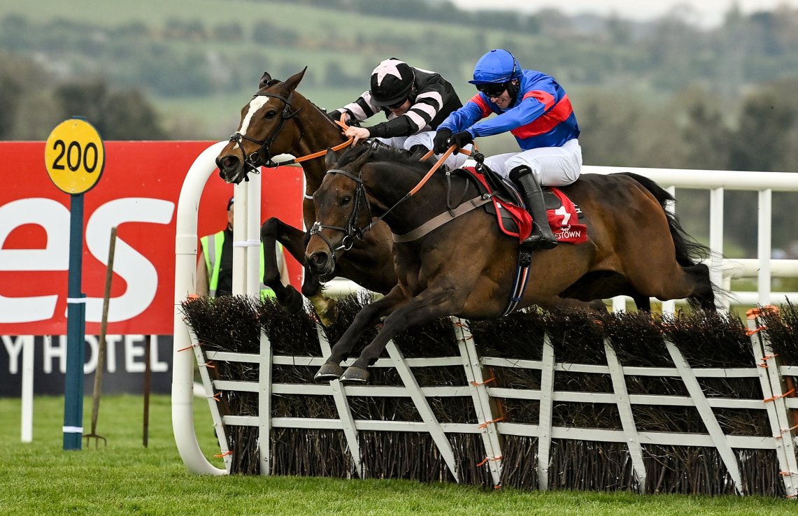 Harry Fry's Gin Coco (blue silks) finished second in last year's Greatwood Hurdle