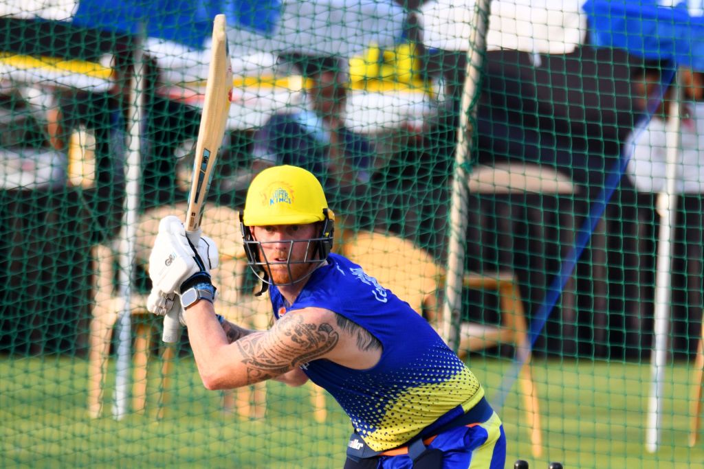 Chennai Super Kings batter Ben Stokes during a practice session ahead of the IPL T20 cricket match against Rajasthan Royals at Sawai Mansingh Stadium in Jaipur, Rajasthan, India, Wednesday, April 26, 2023.(Photo by Vishal Bhatnagar/NurPhoto via Getty Images)