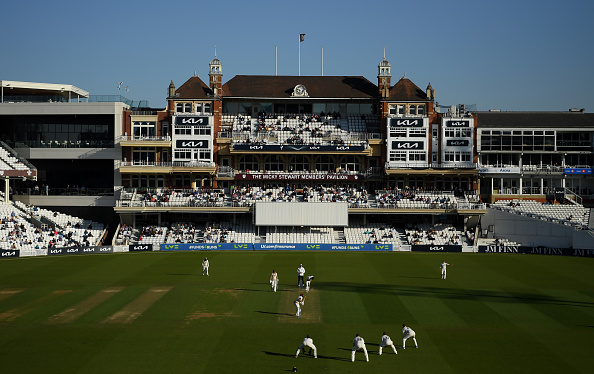 LONDON, ENGLAND - APRIL 21: A general view of play during Day One of the LV= Insurance County Championship match between Surrey and Somerset at The Kia Oval on April 21, 2022 in London, England. (Photo by Alex Davidson/Getty Images for Surrey CCC)