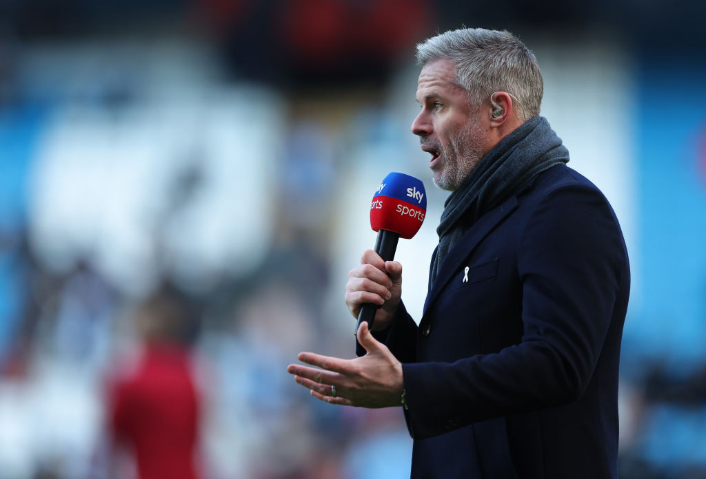 MANCHESTER, ENGLAND - NOVEMBER 25: Sky Sports pundit, Jamie Carragher, prior to the Premier League match between Manchester City and Liverpool FC at Etihad Stadium on November 25, 2023 in Manchester, England. (Photo by Alex Livesey - Danehouse/Getty Images)