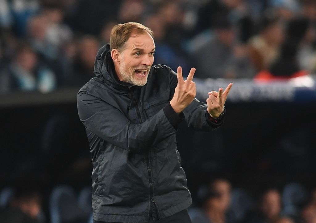 ROME, ITALY - FEBRUARY 14: Thomas Tuchel head coach of FC Bayern München gestures during the UEFA Champions League 2023/24 round of 16 first leg match between SS Lazio and FC Bayern München at Stadio Olimpico on February 14, 2024 in Rome, Italy. (Photo by Silvia Lore/Getty Images)