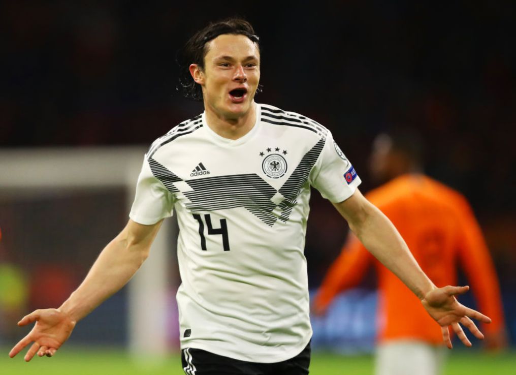 AMSTERDAM, NETHERLANDS - MARCH 24:  Nico Schulz of Germany celebrates after scoring his team's third goal during the 2020 UEFA European Championships Group C qualifying match between Netherlands and Germany at Johan Cruyff Arena on March 24, 2019 in Amsterdam, Netherlands. (Photo by Dean Mouhtaropoulos/Getty Images)