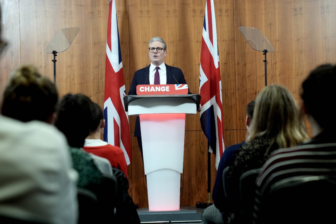 The Labour leader outlined a change-focused message to voters in a campaign video and a speech of his own, delivered indoors and in front of two Union Jack flags.