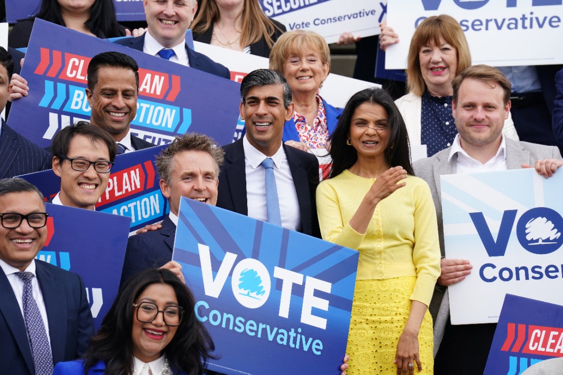 Rishi Sunak arrives for the launch of the Conservative Party's general election manifesto at Silverstone. Photo: PA