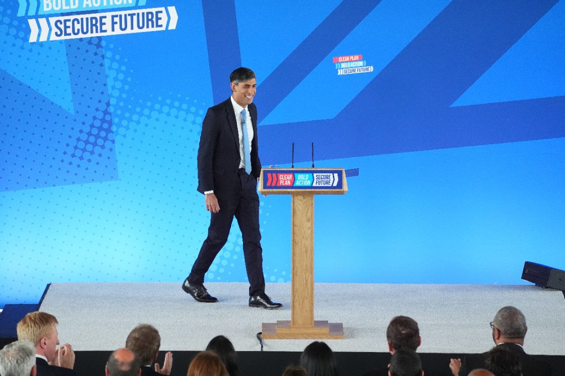 Rishi Sunak launched the Conservatives’ manifesto at Silverstone race track, ahead of the July 4 general election. Photo: PA