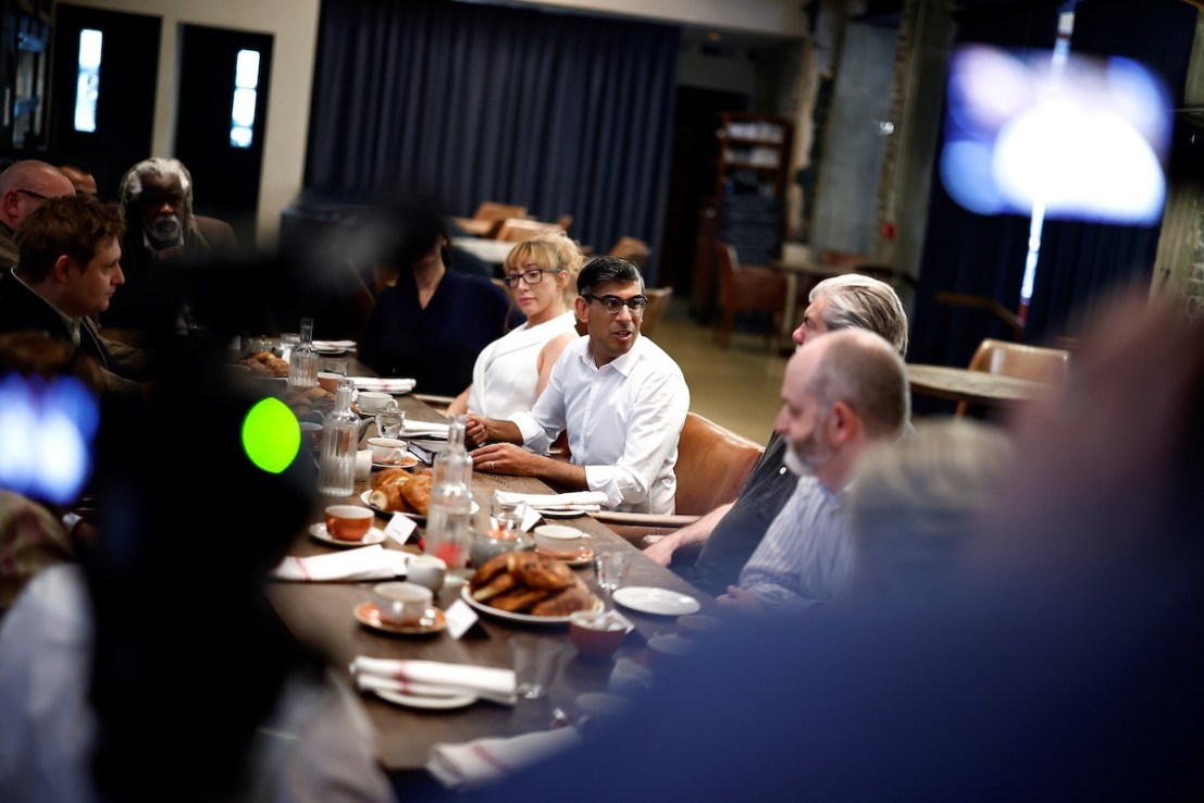 Prime Minister Rishi Sunak during a meeting with representatives of the nighttime economy in central London, while on the General Election campaign trail. Picture date: Saturday June 22, 2024. Photo Credit: Benjamin Cremel/PA Wire