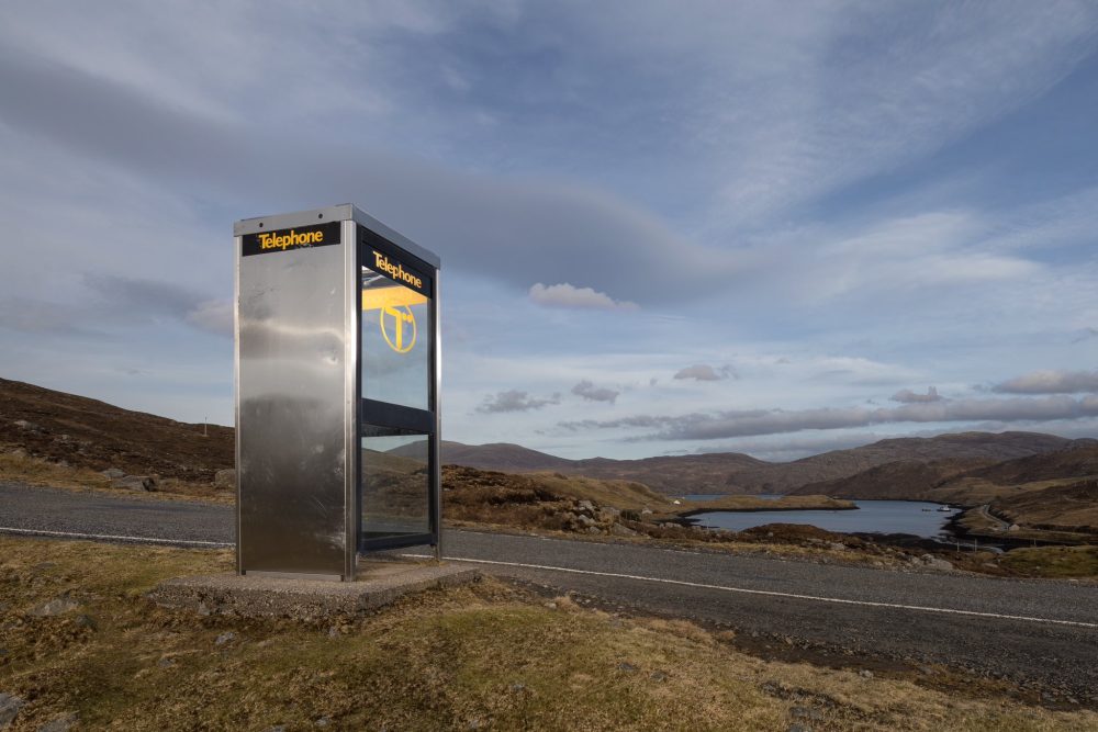 The controversial KX100 model of phone booth, pictured on the island of Harris by @flyingmonkphoto