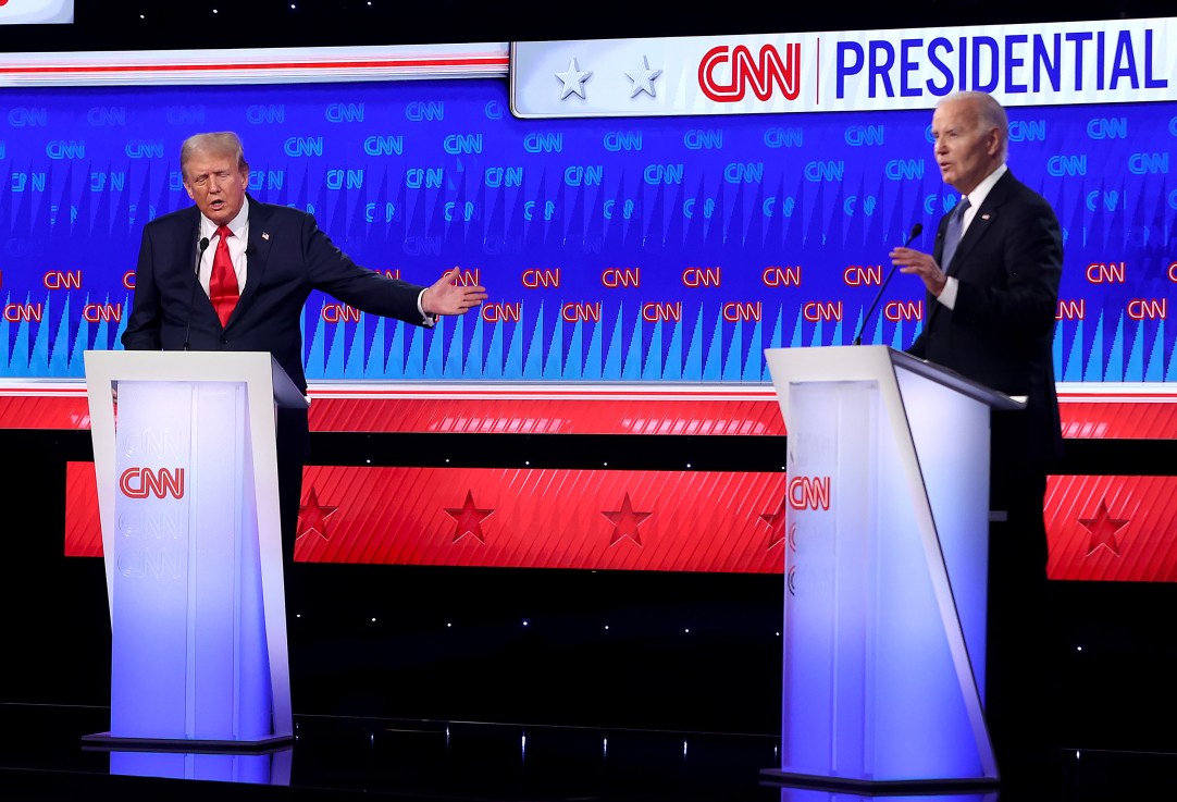 ATLANTA, GEORGIA - JUNE 27: U.S. President Joe Biden (R) and Republican presidential candidate, former U.S. President Donald Trump participate in the CNN Presidential Debate at the CNN Studios on June 27, 2024 in Atlanta, Georgia. President Biden and former President Trump are facing off in the first presidential debate of the 2024 campaign. (Photo by Justin Sullivan/Getty Images)