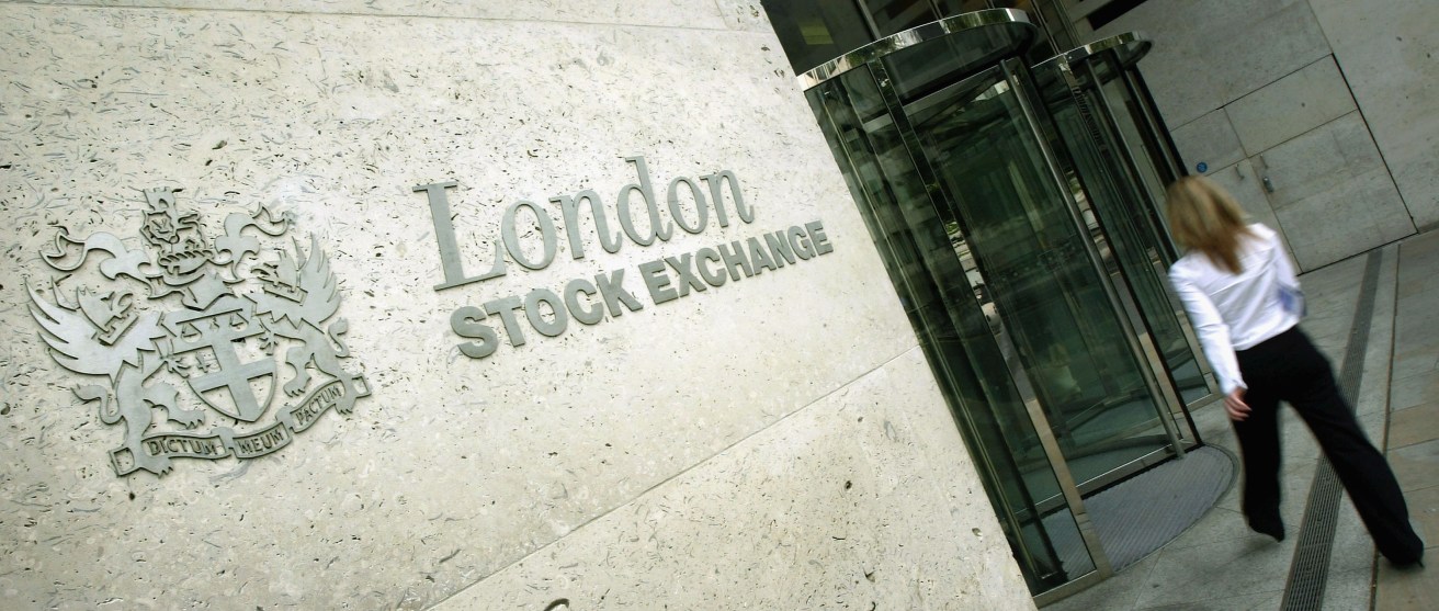 LONDON - JULY 27:  Signage of the new London Stock Exchange is seen on July 27, 2004 in London. The exchange has moved from the Old Broad Street site to a new city location. (Photo by Bruno Vincent/Getty Images)