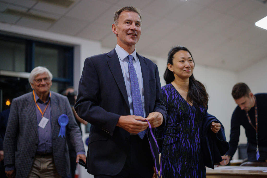 HASLEMERE, ENGLAND - JULY 05: Conservative candidate Jeremy Hunt arrives for the count for the Godalming and Ash constituency at The Edge Leisure Centre on July 05, 2024 in Haslemere, England. The incumbent MP for Godalming and Ash is Conservative Jeremy Hunt. Until the Prime Minister called this general election Hunt was the Chancellor of the Exchequer. (Photo by Rob Pinney/Getty Images)