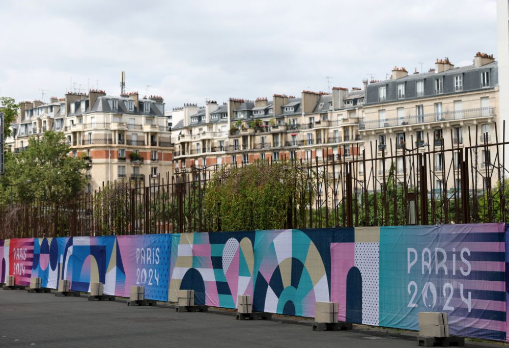 Security fencing is placed near the South Paris Arena on July 22, 2024 in Paris, France.