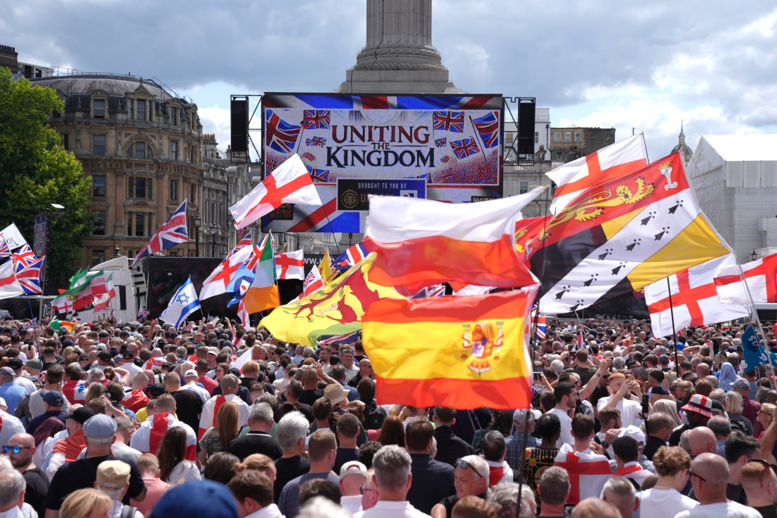 Crowds gather in central London for protest led by Tommy Robinson