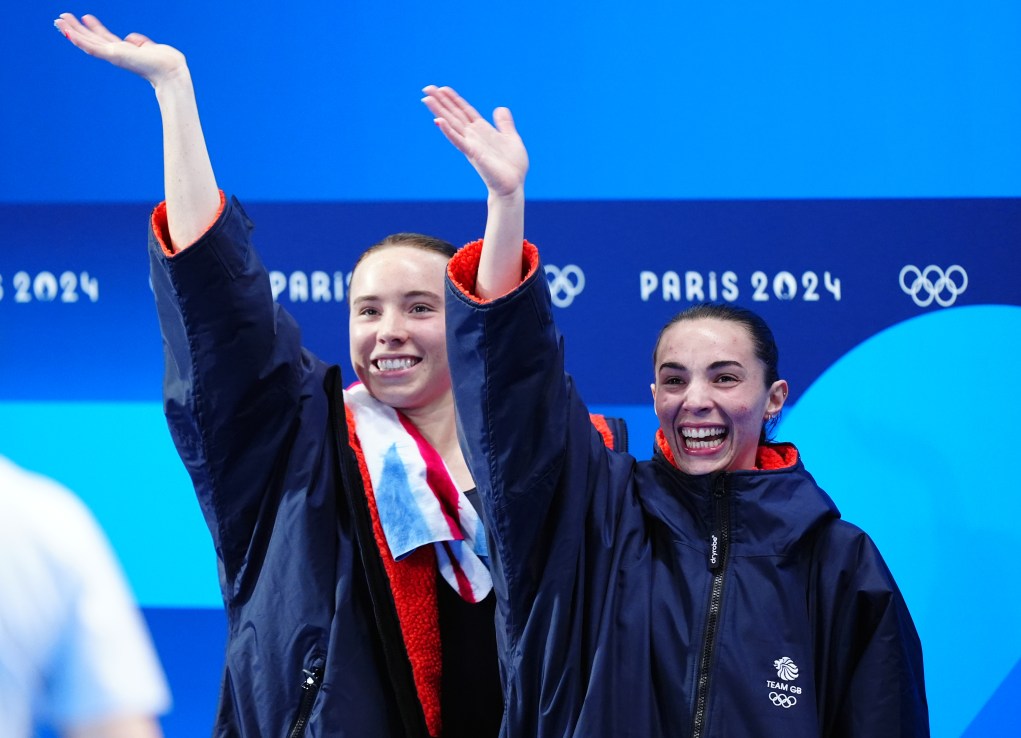 Great Britain's Yasmin Harper and Scarlett Mew Jensen following the women’s synchronised 3m springboard final at the Aquatics Centre on the first day of the 2024 Paris Olympic Games in France. Picture date: Saturday July 27, 2024. PA Photo. Photo credit should read: Mike Egerton/PA Wire.

RESTRICTIONS: Use subject to restrictions. Editorial use only, no commercial use without prior consent from rights holder.