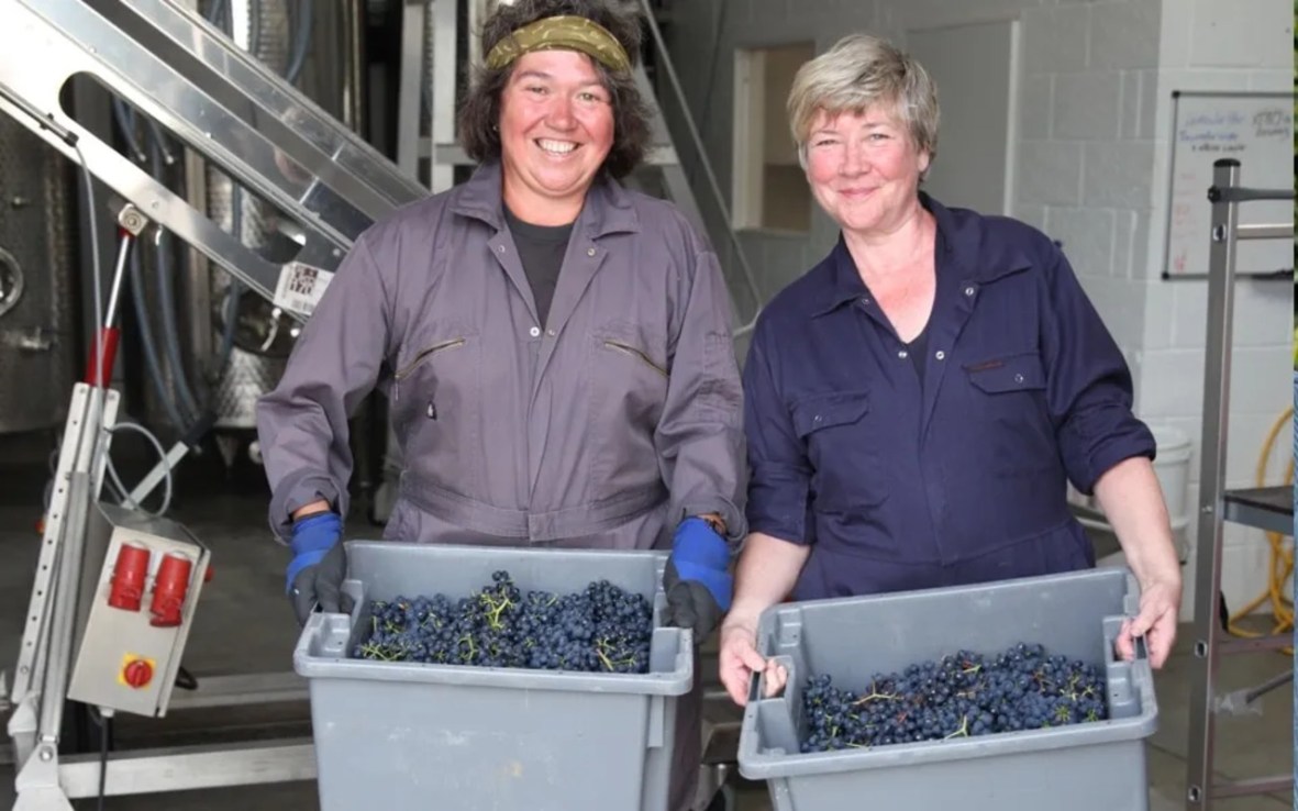 Off The Line Vineyard founders Kristina Studzinski and Ann-Marie Tynan in 2014. Photo: Off The Line