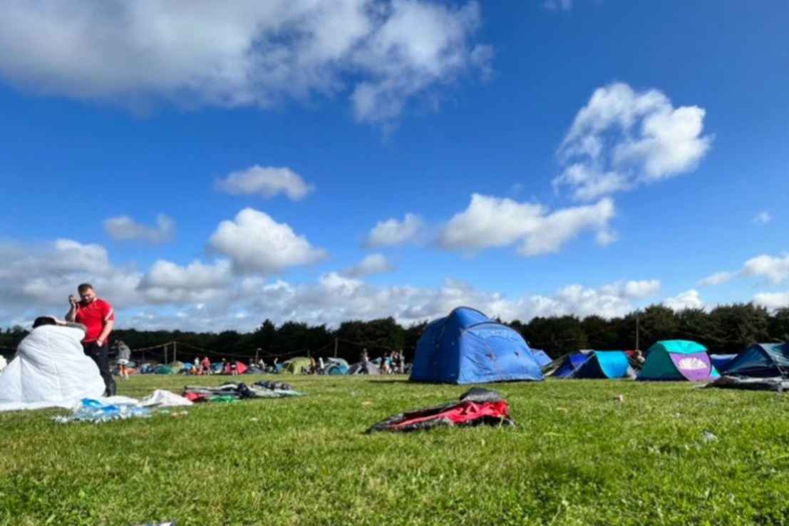 Screenshot taken from a video with permission from the social media site X, formerly Twitter, posted by @decomcfc of the campsite at Leeds Festival. Two stages at Leeds Festival have closed for the day due to high winds caused by Storm Lilian. (Photo credit should read: @decomcfc/PA Wire)