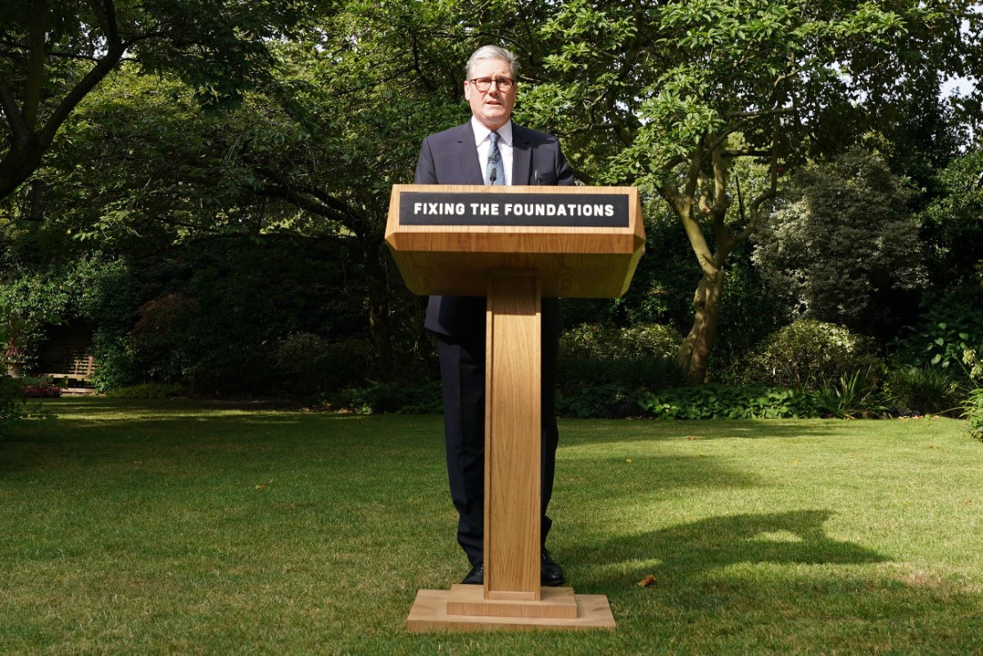 Prime Minister Sir Keir Starmer during his speech and press conference in the Rose Garden at 10 Downing Street. (Stefan Rousseau/PA Wire)