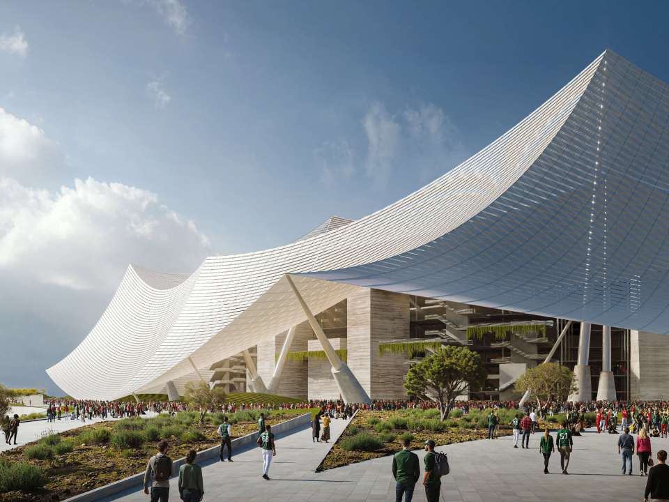 The tented roof of the Grand Stade Hassan II will be made of aluminium lattice