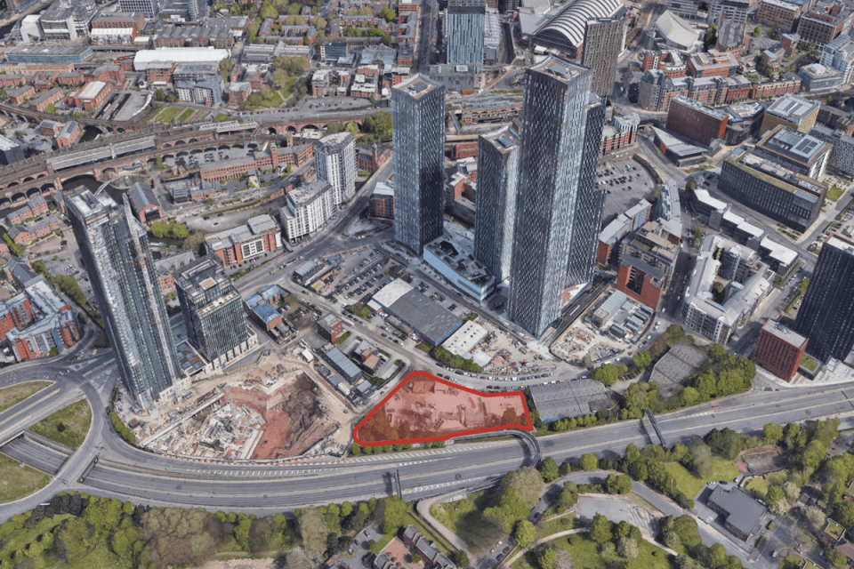 The site in Manchester city centre where the new skyscraper will be constructed.