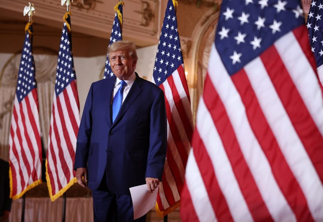 PALM BEACH, FLORIDA - NOVEMBER 08: Former U.S. President Donald Trump speaks during an election night event at Mar-a-Lago on November 08, 2022 in Palm Beach, Florida. Trump addressed his supporters as the nation awaits the results of the midterm elections.  (Photo by Joe Raedle/Getty Images)