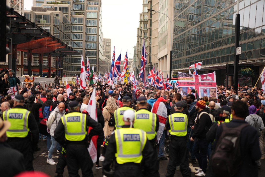 Hundreds of Tommy Robinson supporters are gathering in central London for a planned protest which the political activist will miss after he was remanded into custody by police. Photo: PA