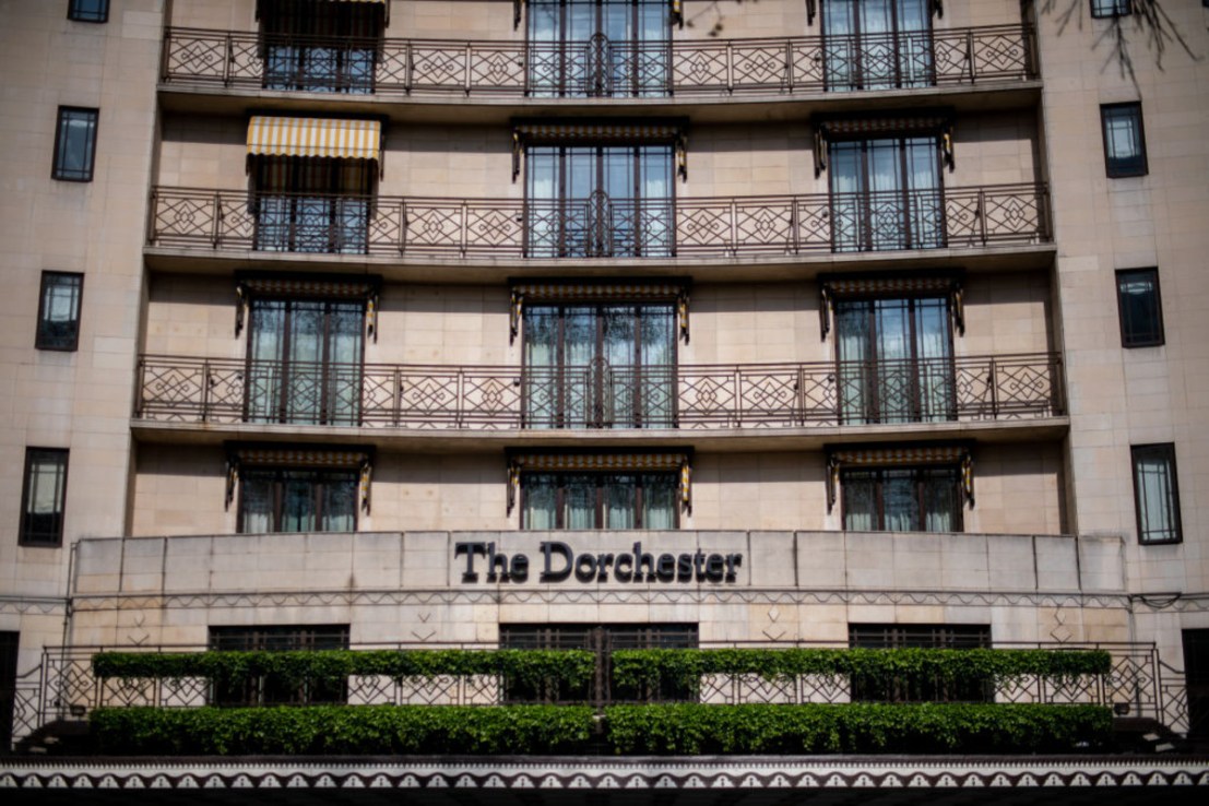 The front entrance of The Dorchester which is owned by the Sultan of Brunei. (Photo by Chris J Ratcliffe/Getty Images)