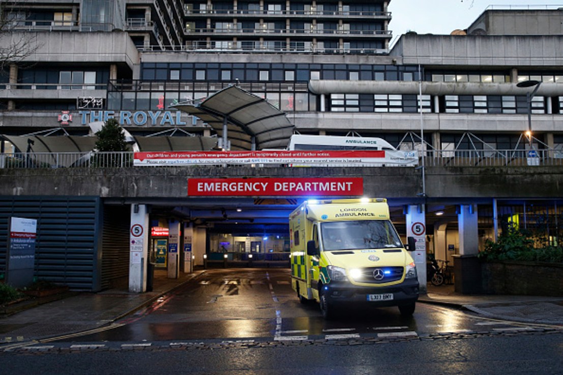  An ambulance leaves the emergency department at the Royal Free Hospital. (Photo by Hollie Adams/Getty Images)