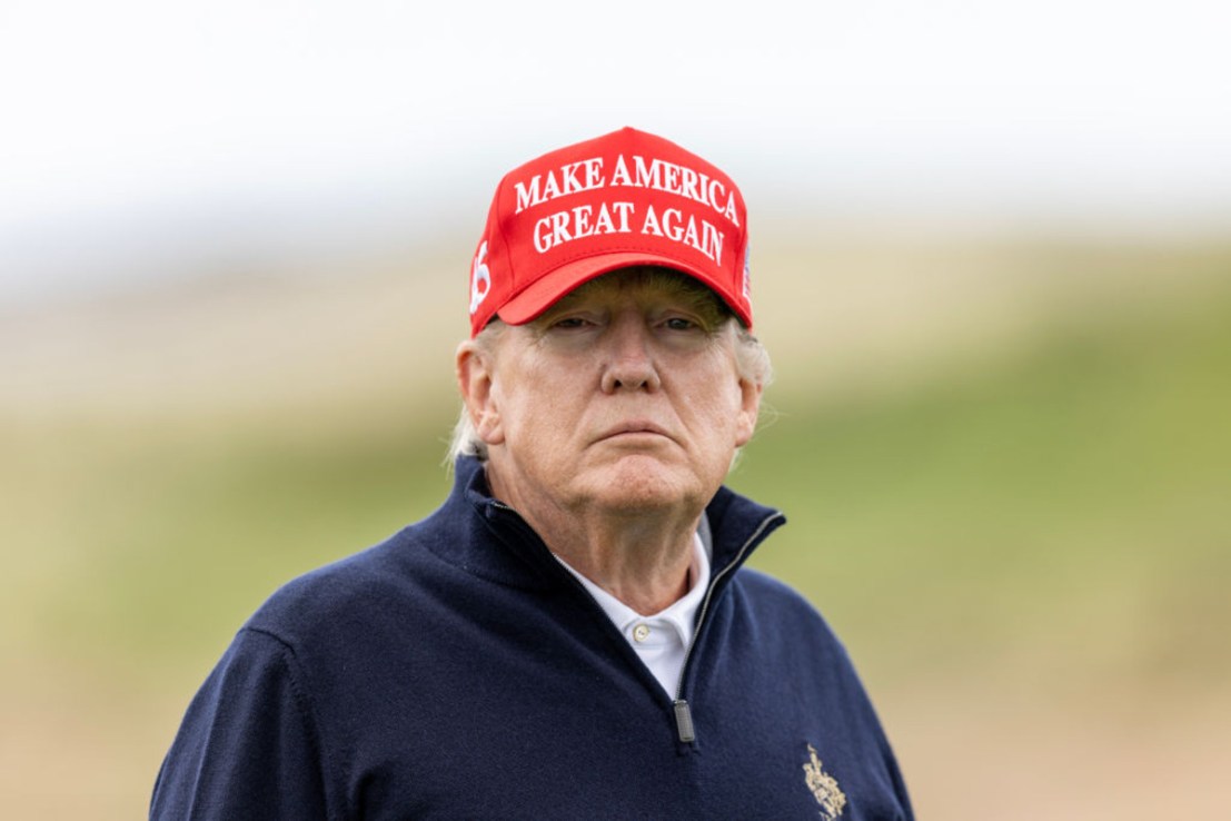 Former US President Donald Trump during a round of golf at his Turnberry course on May 2, 2023. (Photo by Robert Perry/Getty Images)