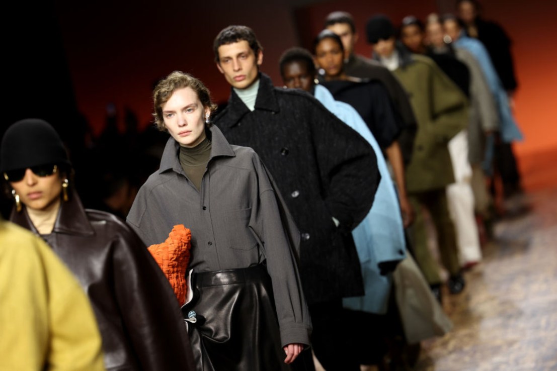 Models walk the runway during the finale at the Bottega Veneta fashion show during the Milan Fashion Week Womenswear Fall/Winter 2024-2025 on February 24, 2024 in Milan, Italy. (Photo by Vittorio Zunino Celotto/Getty Images)