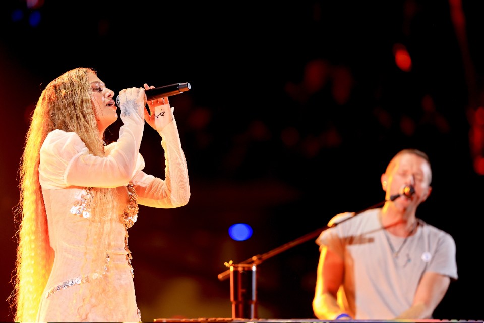 Chris Martin and Elyanna at the 2024 iHeartRadio Music Festival