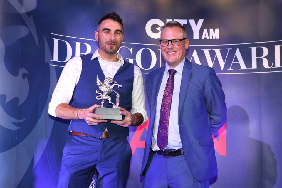 Peter Hansell co-founder and CEO of ISLA Health pictured with City AM's chief operating officer Harry Owen. City AM Dragon Awards 2024 at Mansion House. (Credit: Gretel Ensignia)