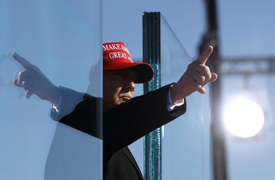 LITITZ, PENNSYLVANIA - NOVEMBER 03: Republican presidential nominee, former U.S. President Donald Trump holds a campaign rally at Lancaster Airport on November 03, 2024 in Lititz, Pennsylvania. With only two days until the election, Trump is campaigning for re-election on Sunday in the battleground states of Pennsylvania, North Carolina and Georgia. (Photo by Chip Somodevilla/Getty Images)