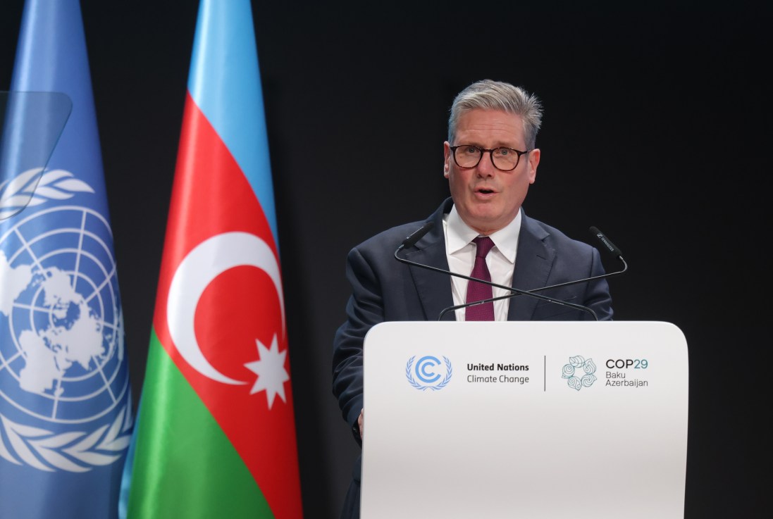 BAKU, AZERBAIJAN - NOVEMBER 12: British Prime Minister Keir Starmer delivers a national statement during the high level segment on day two of the UNFCCC COP29 Climate Conference at Baku Stadium on November 12, 2024 in Baku, Azerbaijan.  The COP29, which is running from November 11 through 22, is bringing together stakeholders, including international heads of state and other leaders, scientists, environmentalists, indigenous peoples representatives, activists and others to discuss and agree on the implementation of global measures towards mitigating the effects of climate change. According to the United Nations, countries made no progress over the last year in reducing global emissions from the burning of fossil fuels. (Photo by Sean Gallup/Getty Images)