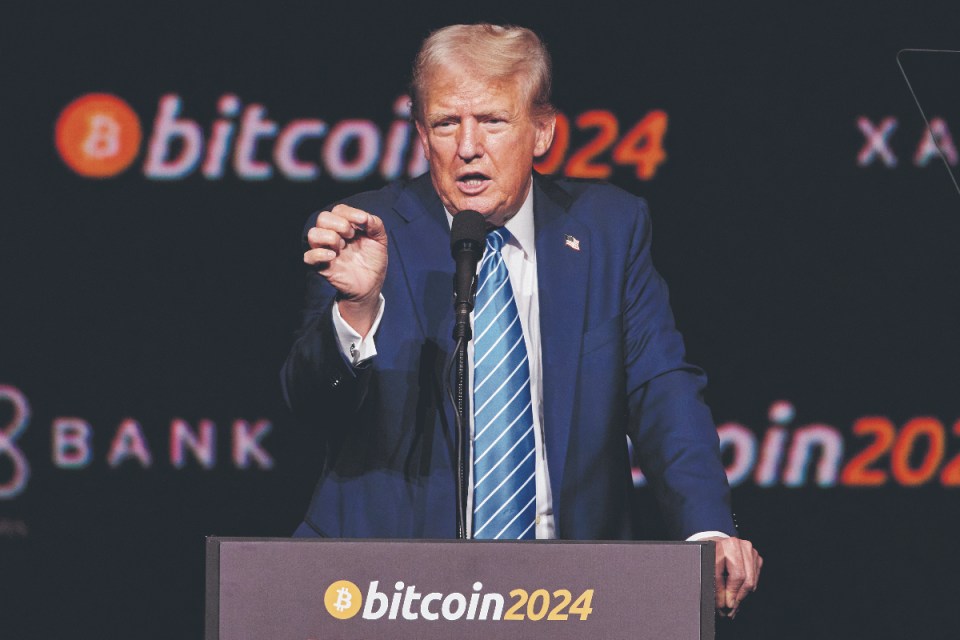 Donald Trump during his speech at the 2024 Bitcoin Conference in Nashville, TN. (Photo by Johnnie Izquierdo for The Washington Post via Getty Images)