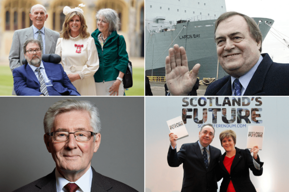 Clockwise from top left: Derek Draper with wife Kate Garraway and family; Lord John Prescott; Alex Salmond with Nicola Sturgeon; and Sir Tony Lloyd. Photos: PA