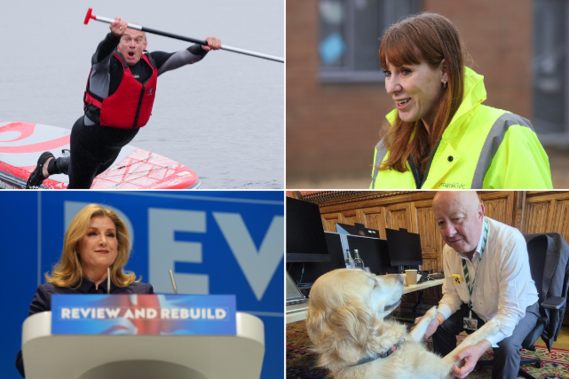 Clockwise from top left: Ed Davey, Angela Rayner, Steve Darling and guide dog Jennie, and Penny Mordaunt. Photo: PA