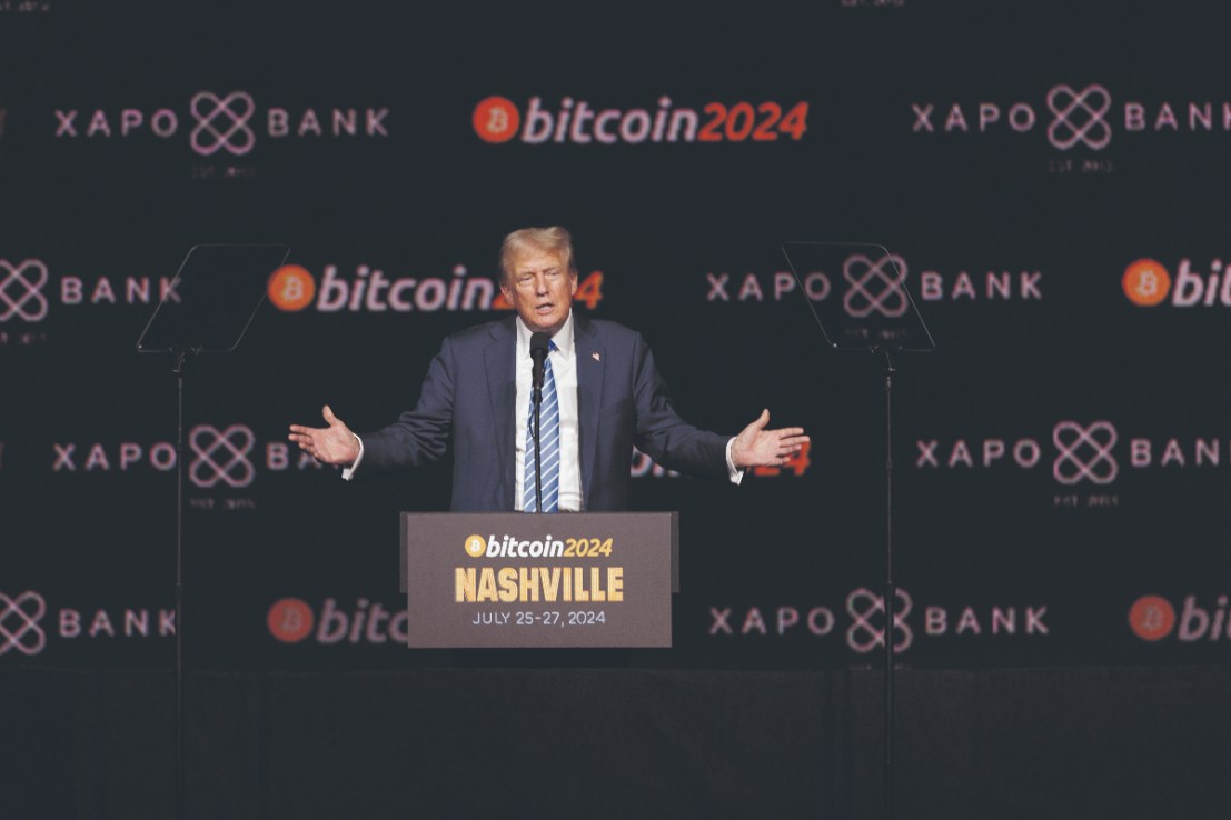 Bitcoin hit a new high in 2024. What will happen in 2025 as Trump enters the White House again? (Donald Trump speaks at the Bitcoin 2024 conference in Nashville, Tennessee. Photographer: Brett Carlsen/Bloomberg via Getty Images