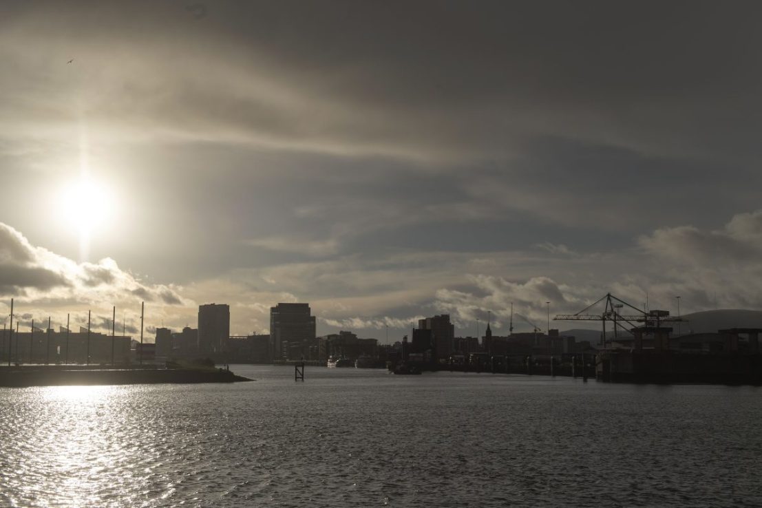 The Belfast harbour estate alongside the Belfast city skyline (Photo by Charles McQuillan/Getty Images)