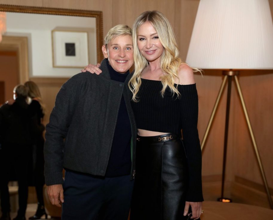 SAN FRANCISCO, CALIFORNIA - MARCH 17:(L-R) Ellen DeGeneres and Portia de Rossi are seen as RH Celebrates The Unveiling of RH San Francisco, The Gallery at the Historic Bethlehem Steel Building on March 17, 2022 in San Francisco, California. (Photo by Kelly Sullivan/Getty Images for RH)