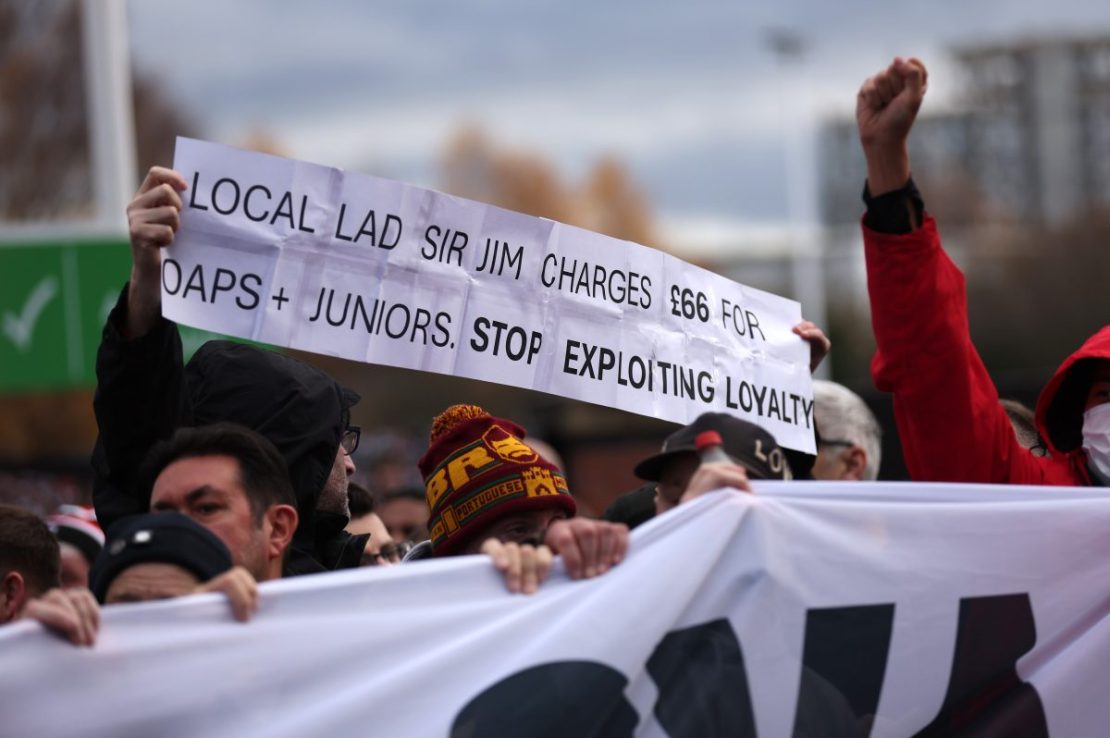 Manchester United fans protesting at ticket prices called out owner Sir Jim Ratcliffe