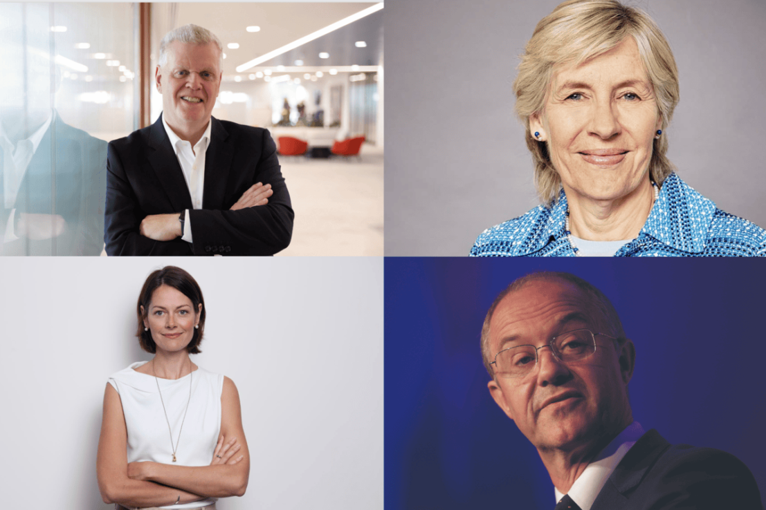 Clockwise from top left: Former HSBC chief executive Noel Quinn, Babcock chair Ruth Cairnie, Network Rail CEO Andrew Haines, and investment minister Poppy Gustafsson