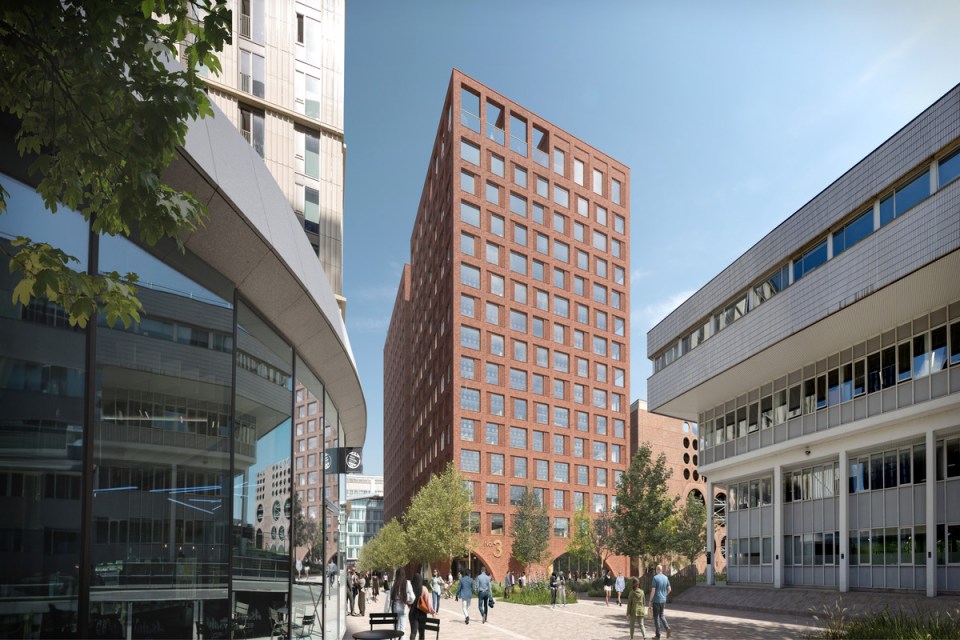 A CGI of 3 Circle Square in Manchester.