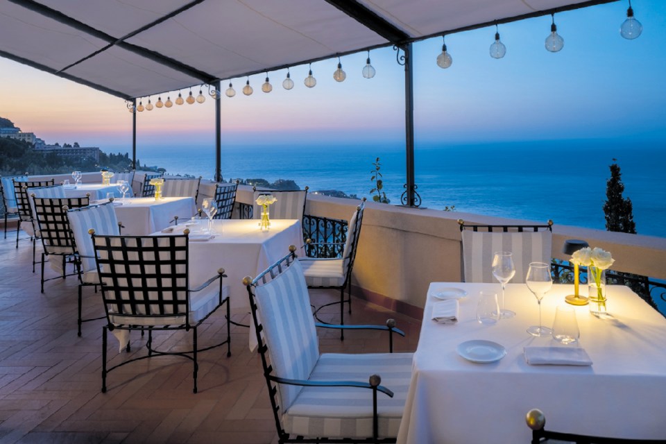 The terrace at the San Domenico Palace, as featured on The White Lotus