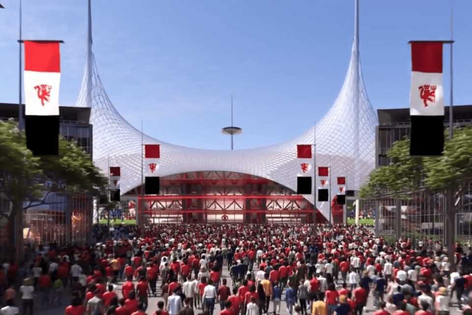 Manchester United's new stadium has a distinctive spked roof